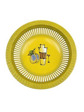 VTG NANCO Yellow Metal Garnish Dish – Cocktail Server – Basket Weave Reticulated